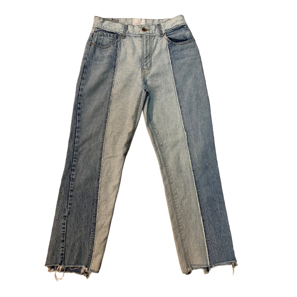 REVICE Denim Two Tone Jeans Straight Leg Raw Hem